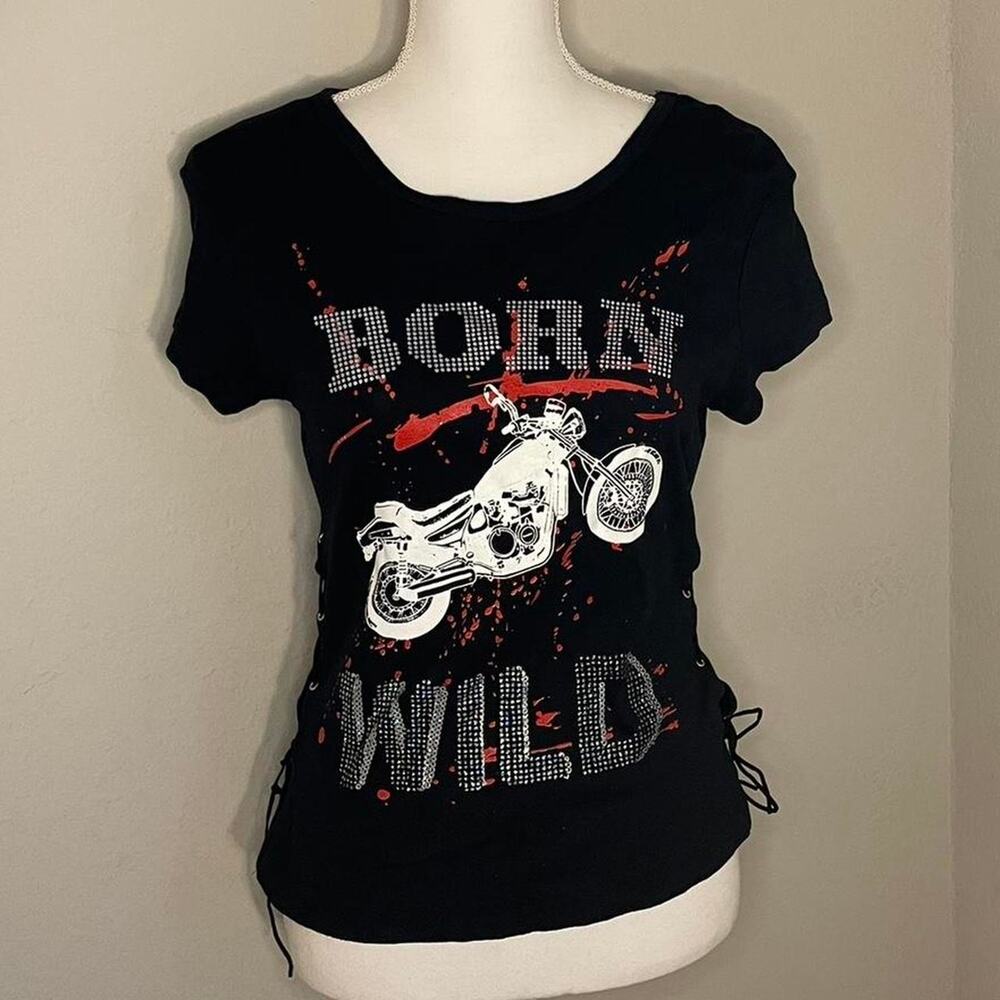 Vintage born wild motorcycle graphic tee y2k black red L